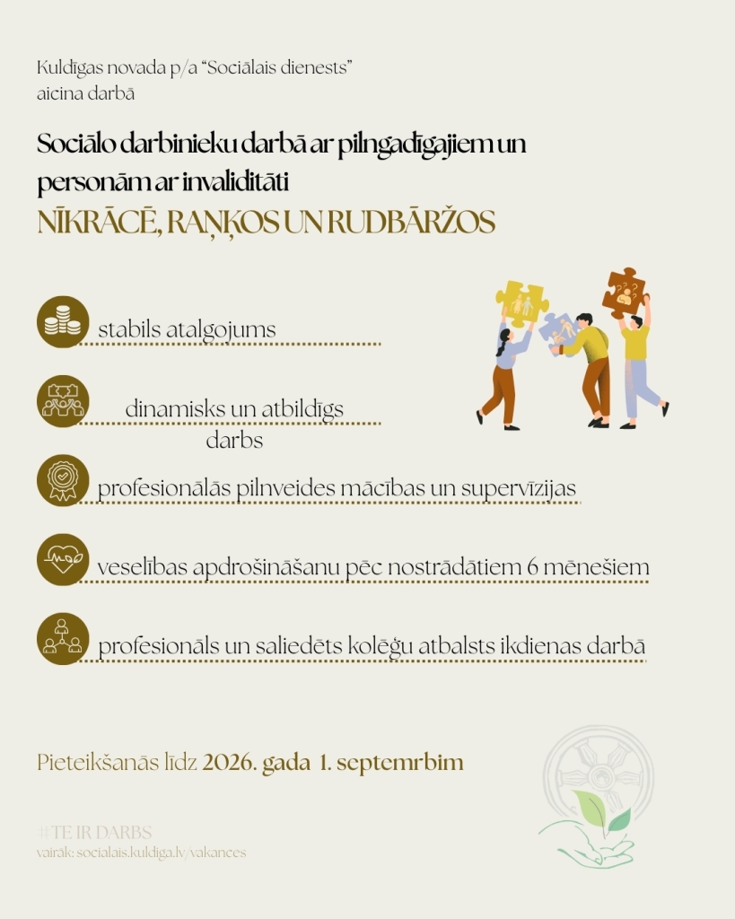 Aicinām pievienoties komandai sociālo darbinieku Nīkrācē, Raņķos un Rudbāržos